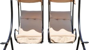 Stylish Two-Seater Swing Chair with Canopy and Side Table