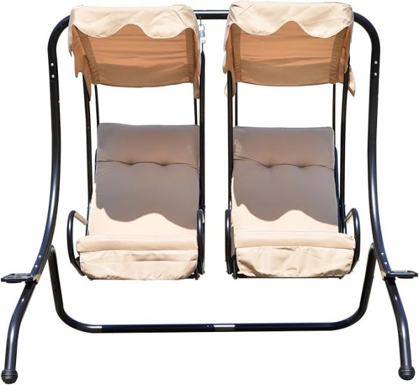 Stylish Two-Seater Swing Chair with Canopy and Side Table