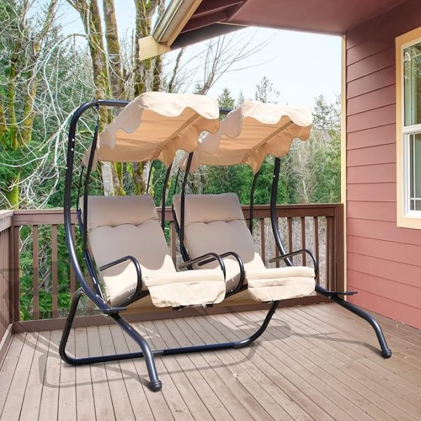 Stylish Two-Seater Swing Chair with Canopy and Side Table - Image 2