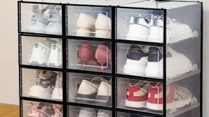 Large Stackable Plastic Shoe Organizer Boxes (12 units)