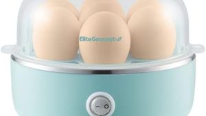 Elite Gourmet EGC115M Easy Egg Cooker Electric 7-Egg Capacity, Soft, Medium, Hard-Boiled Egg Cooker with Auto Shut-Off, Measuring Cup Included, BPA Free, Retro Mint