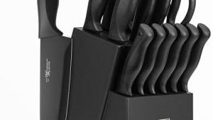 Knife Set, HUNTER.DUAL 15 Pcs Kitchen Knife Set with Block Self Sharpening, Dishwasher Safe, Anti-slip Handle, Black: Home & Kitchen