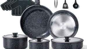 Chef Power Ceramic Nonstick Cookware Set 19 Piece with Detachable Handle, Induction Dishwasher Oven Safe Pans and Pots Set, RV Kitchen Set Removable Handle, Rock Stone Black: Home & Kitchen