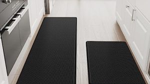 StepRite Kitchen Mats, 2PCS Kitchen Rugs, Cushioned Anti Fatigue Kitchen Mats for Floor, Non-Slip Standing Desk Mat, Waterproof Kitchen Rug Set for Kitchen, Floor, Office, 17.3"x30"+17.3"x47", Black : Home & Kitchen