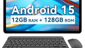 SVITOO 10 Inch Android Tablet, 2025 Android 15 Tablet for Adults, 12GB RAM 128GB Storage 1TB Expandable, Octa-Core 6000mAh, Includes Keyboard Mouse Protective Case, Dual Cameras 8MP 2MP, Face Unlock : Electronics