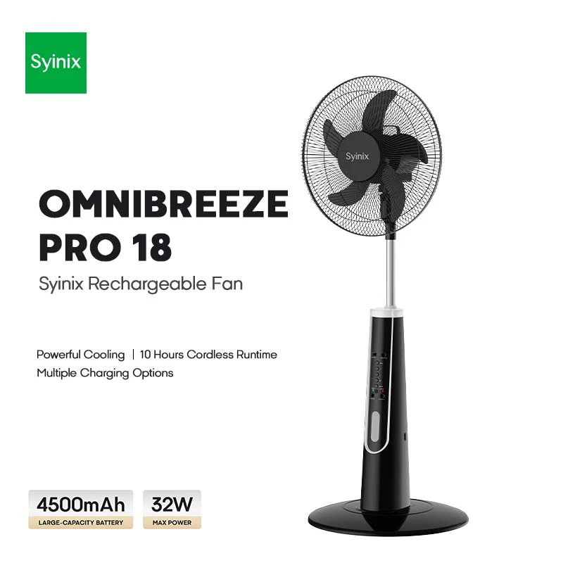 Syinix 18 Inches Rechargeable Standing Fan – High-Performance Cooling with Long-Lasting Battery - Image 5