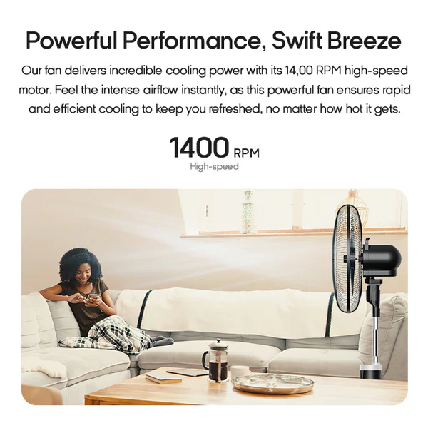 Syinix 18 Inches Rechargeable Standing Fan – High-Performance Cooling with Long-Lasting Battery - Image 6