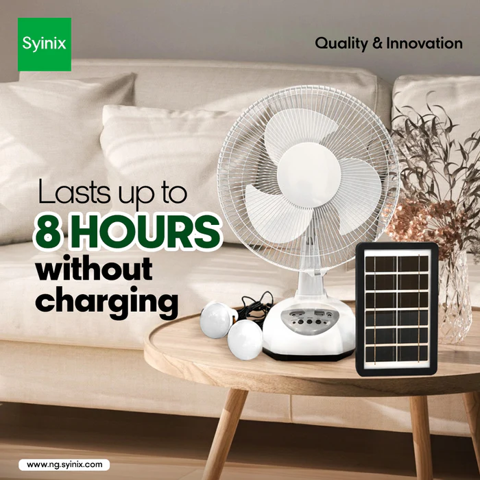 Syinix 12 Inches Rechargeable Fan