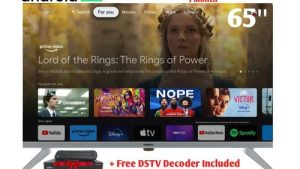 TORNADO 4K Google TV ( Official ) Frameless TV 65 Inch Built-In Receiver + Free Dstv Decoder + 1 Month Free Dstv Supscription