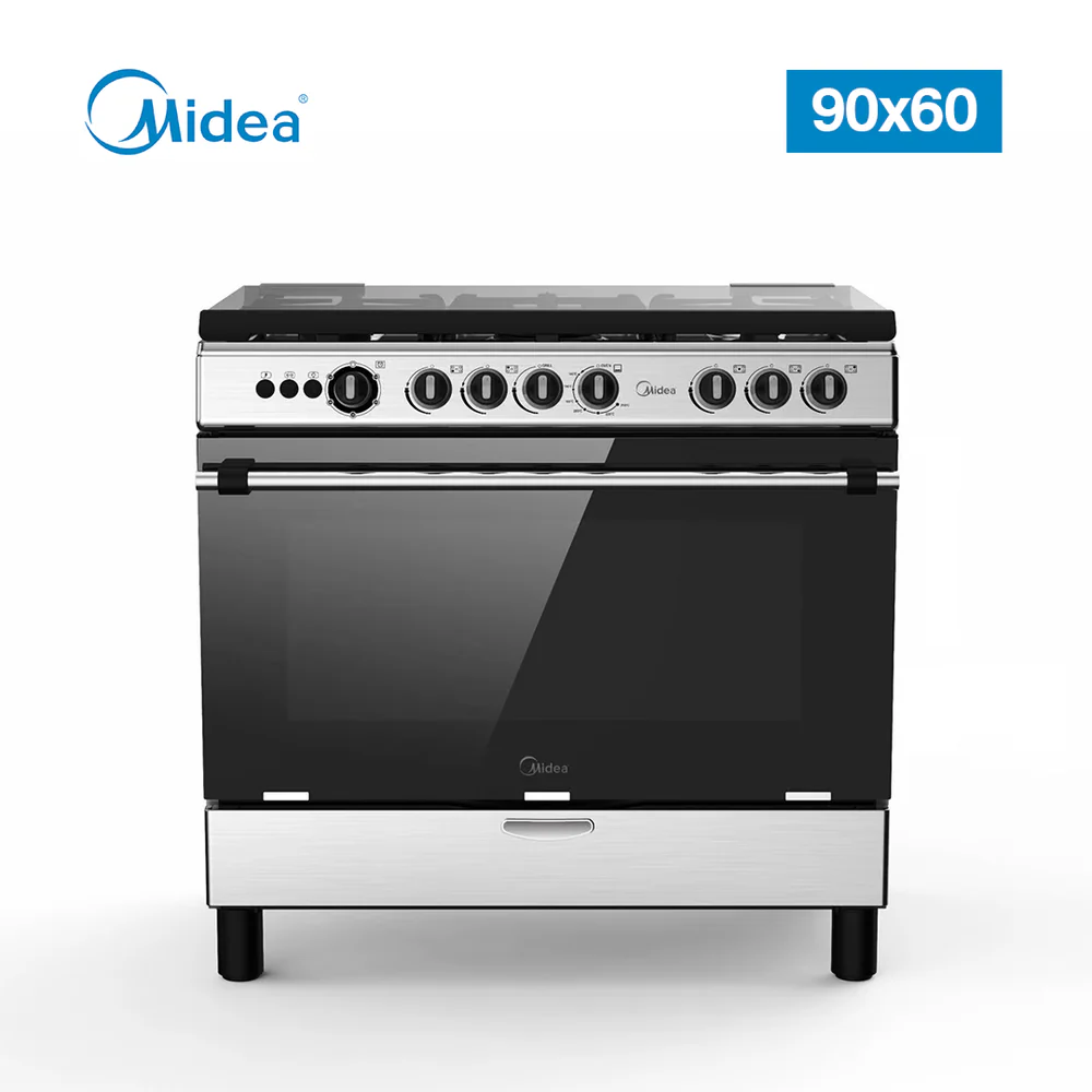 MIDEA PS 9 9060-4G028-I - 90*60 freestanding gas cooker, stainless steel, glass lid, stainless steel