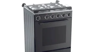 MIDEA PS 6 GAS COOKER 6060-4G057-B - 60*60 freestanding gas cooker, black body, glass lid, stainless steel