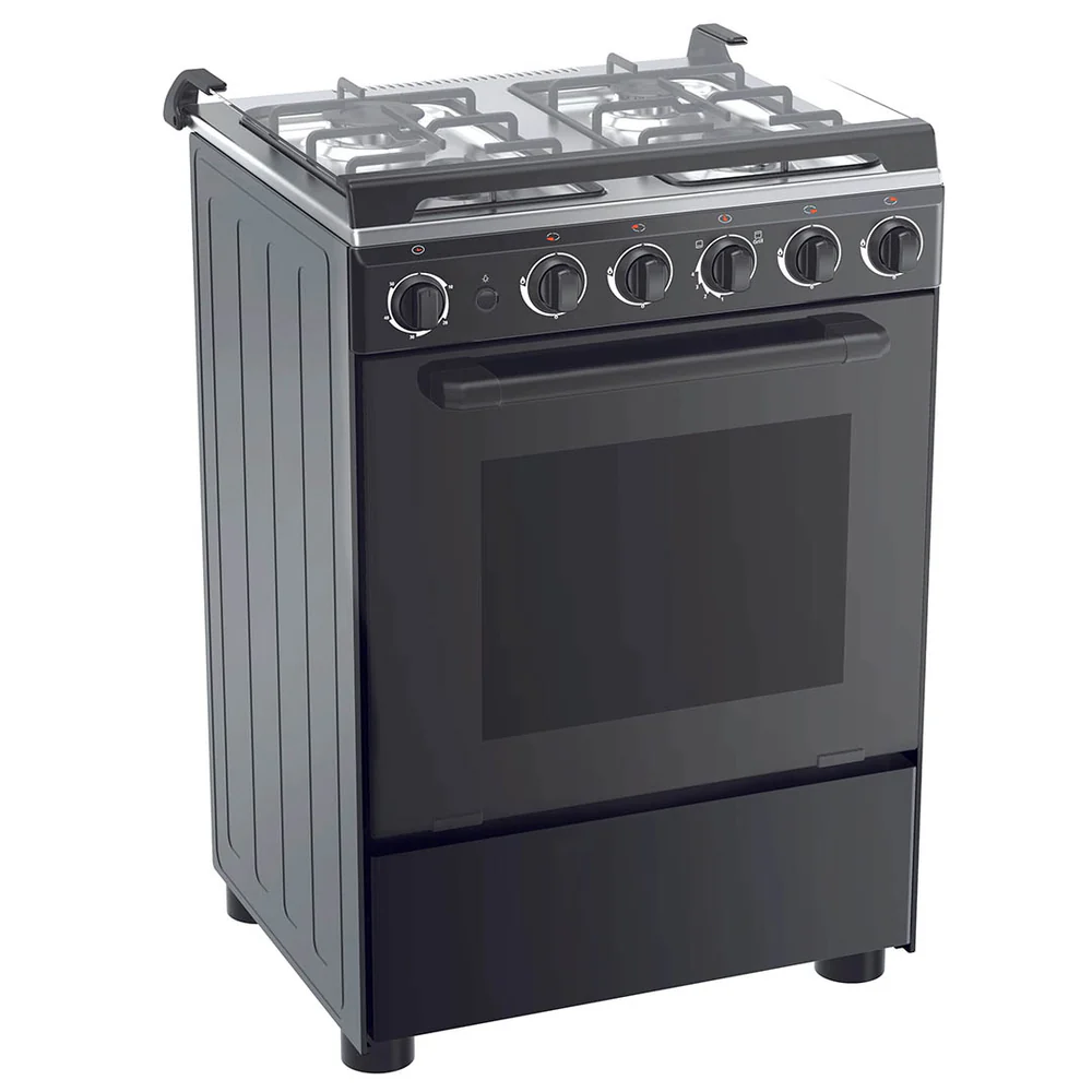MIDEA PS 6 GAS COOKER 6060-4G057-B - 60*60 freestanding gas cooker, black body, glass lid, stainless steel - Image 4