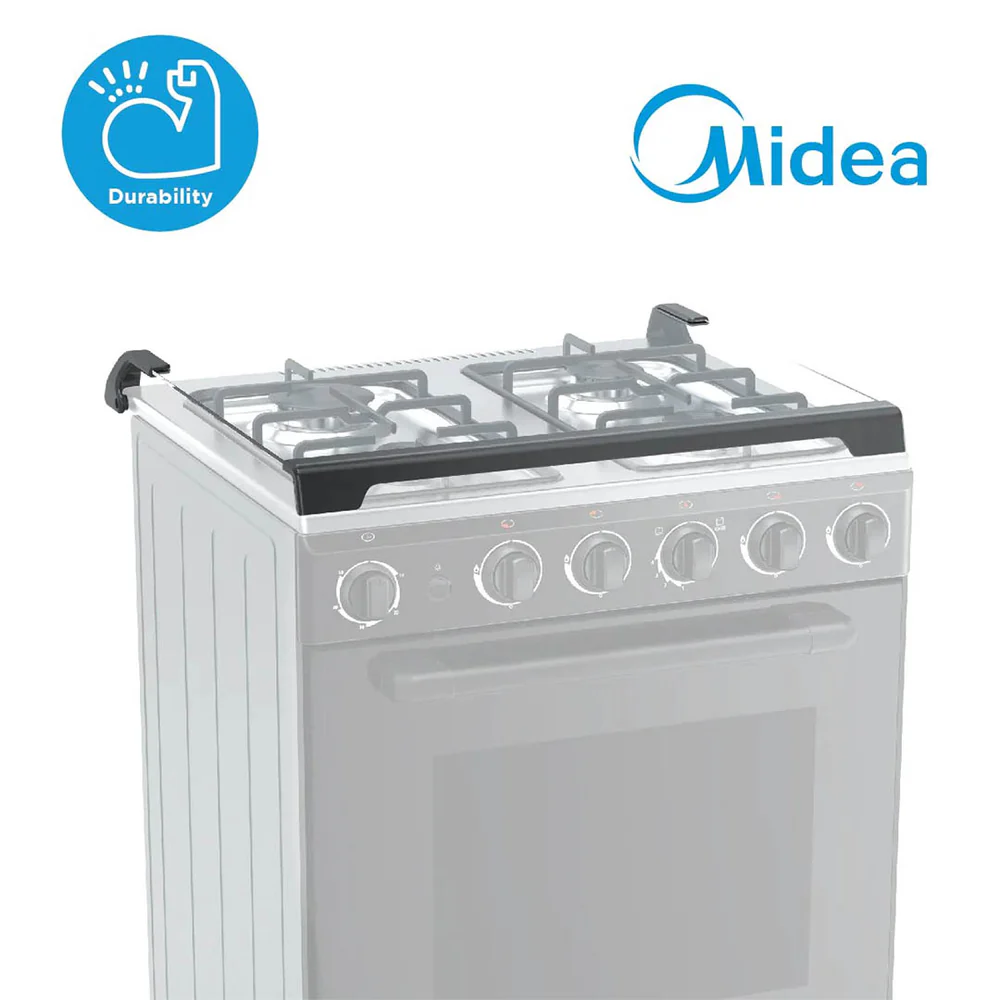 MIDEA PS 6 GAS COOKER 6060-4G057-B - 60*60 freestanding gas cooker, black body, glass lid, stainless steel - Image 3