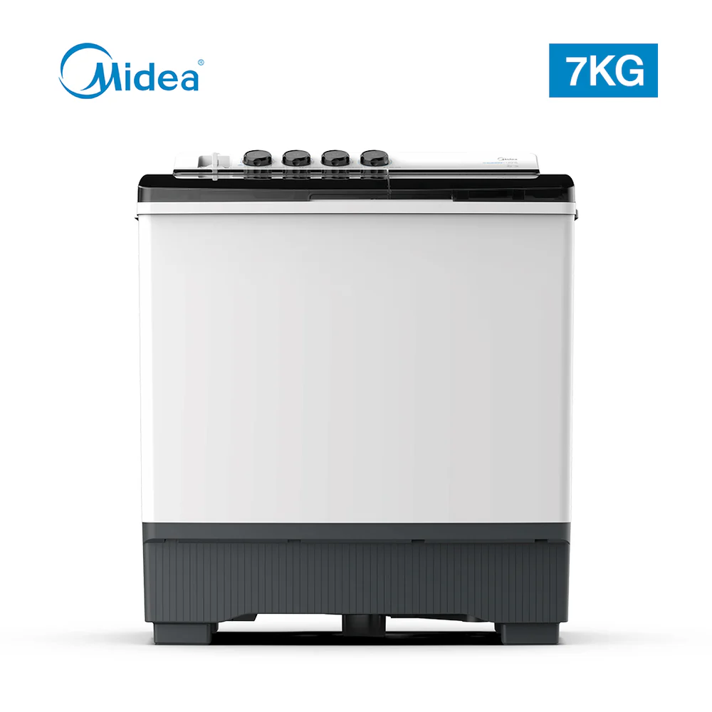 MIDEA LAUNDRY TWIN TUB SEMI AUTO MT100W70/WG - 7Kg/TT Washer/Dual Pulsator/Big Knob/Anti Rust/White